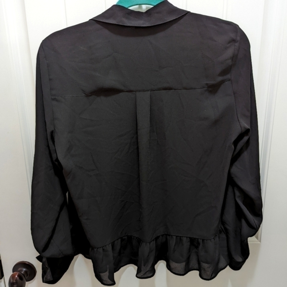 Express Sheer Black Collared Button Front Blouse - image 3
